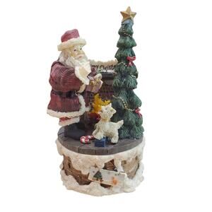 VTG Santa & Christmas Tree Figurine (Fireplace logs light up) Battery Operated